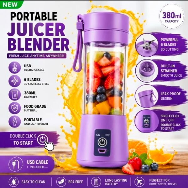 8107ae37-4591-4edd-ac12-46255b439d94 USB Rechargeable Portable Juicer Blender - 380ML Mini Smoothie Maker